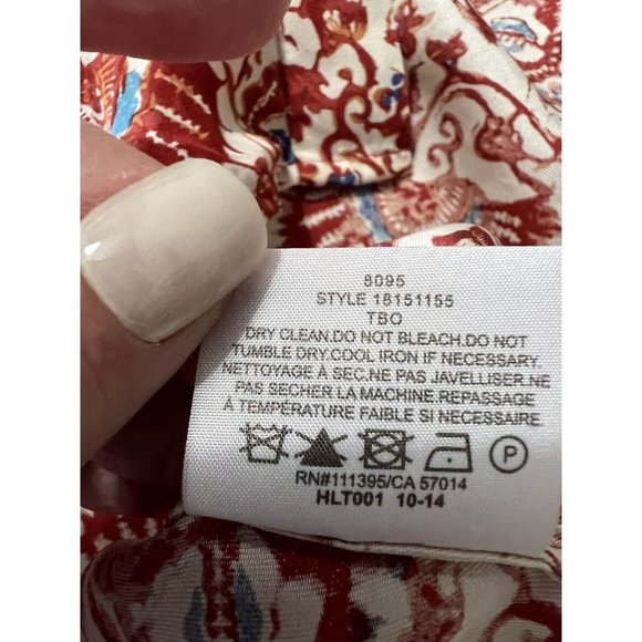 Tory Burch 100% Silk Multicolor Print Button Front Long Sleeve Blouse Size 10 - Picture 8 of 9